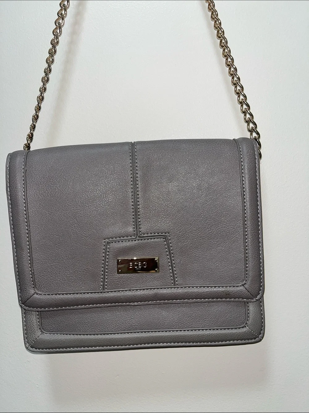 BCBG Paris Gray Leather Crossbody with Chain Strap